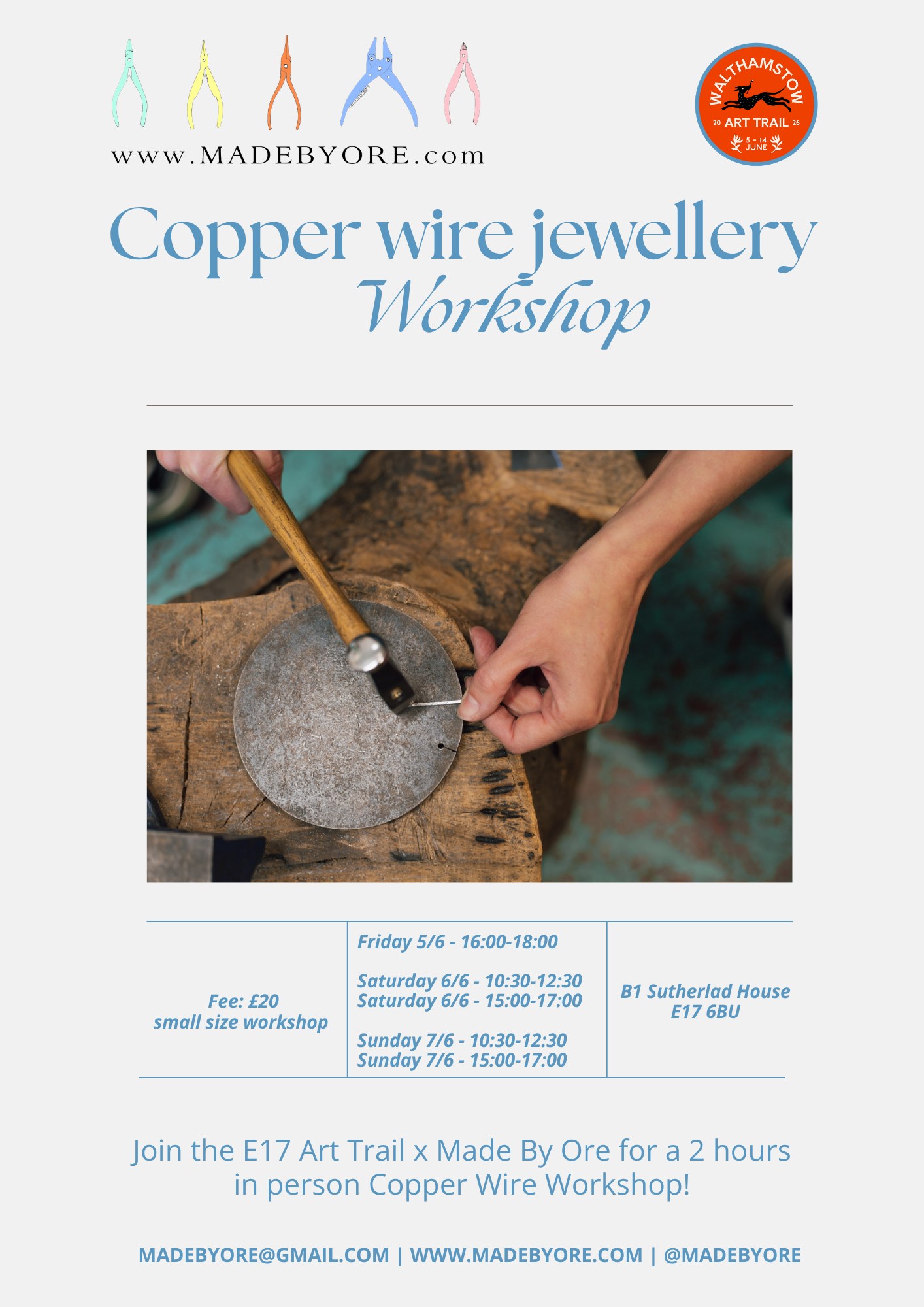 Copper Wire Jewellery Workshop – E17 Art Trail x Made By Ore